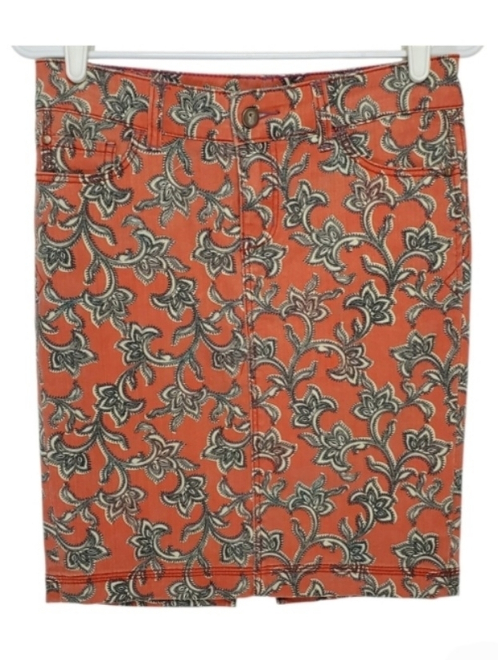 2446 * Pilcro And The Letterpress Orange Paisley Mini Skirt Size 26 or 2